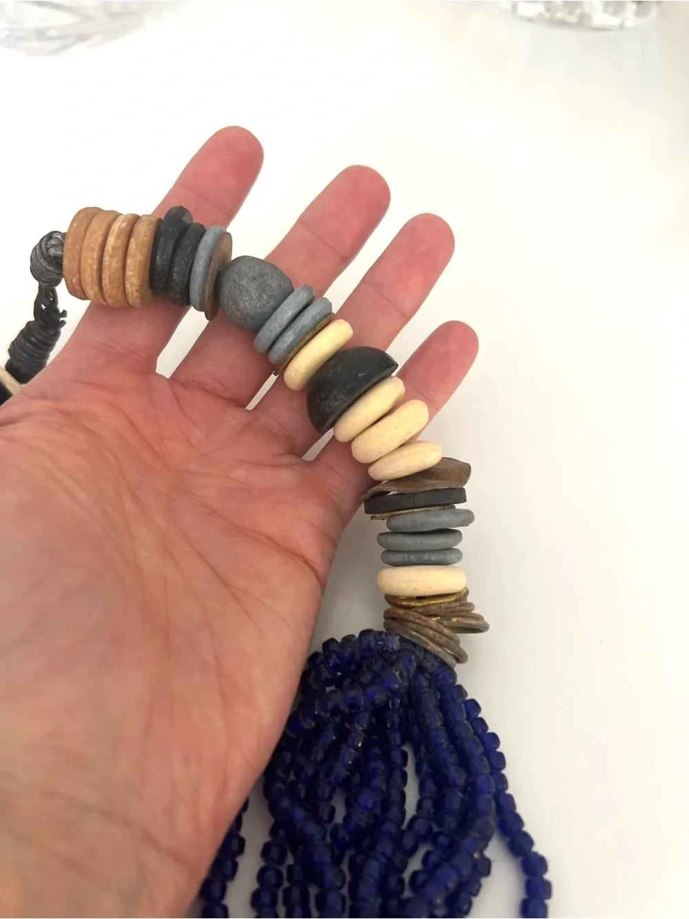 Handmade Multistrand Blue Beaded Necklace with Mixed Accent Discs - Picture 5 of 7